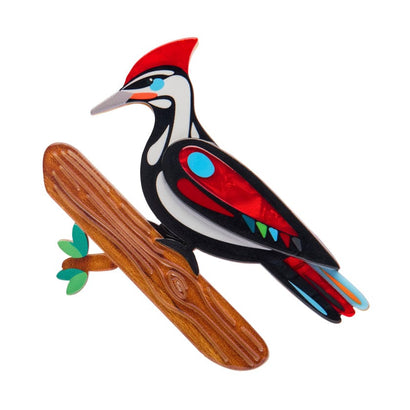 The Persistent Pileated Woodpecker Brooch  -  Erstwilder  -  Quirky Resin and Enamel Accessories