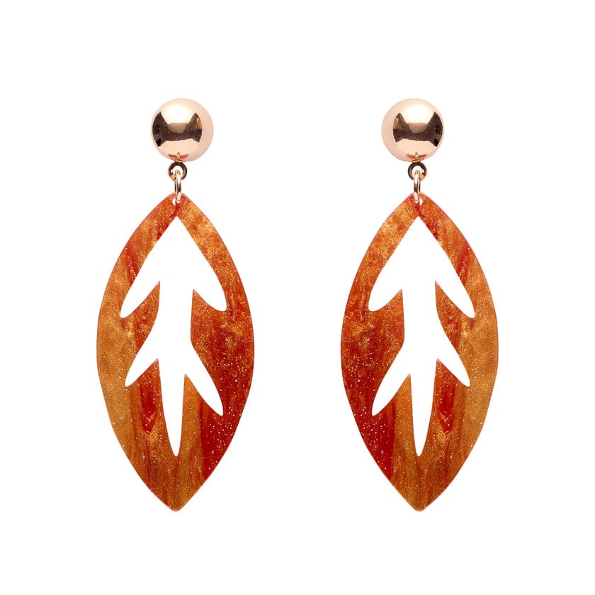 Leaf Drop Earrings – Orange  -  Erstwilder Essentials  -  Quirky Resin and Enamel Accessories