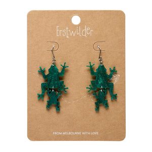 Double Frog Drop Earrings - Green  -  Erstwilder Essentials  -  Quirky Resin and Enamel Accessories