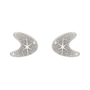Atomic Boomerang Glitter Stud Earrings - Silver  -  Erstwilder Essentials  -  Quirky Resin and Enamel Accessories