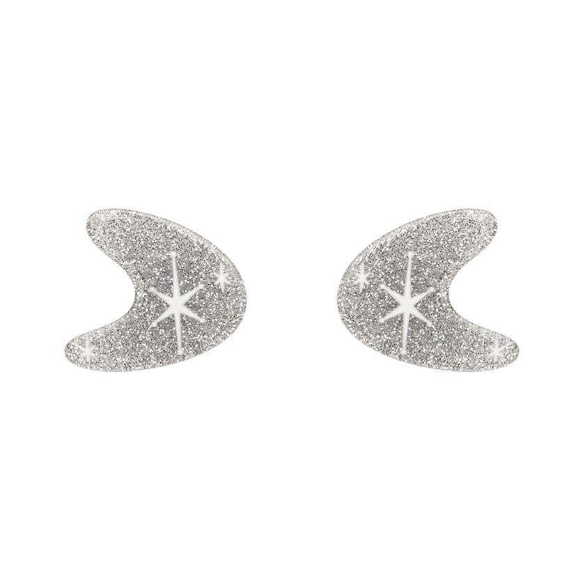 Atomic Boomerang Glitter Stud Earrings - Silver  -  Erstwilder Essentials  -  Quirky Resin and Enamel Accessories