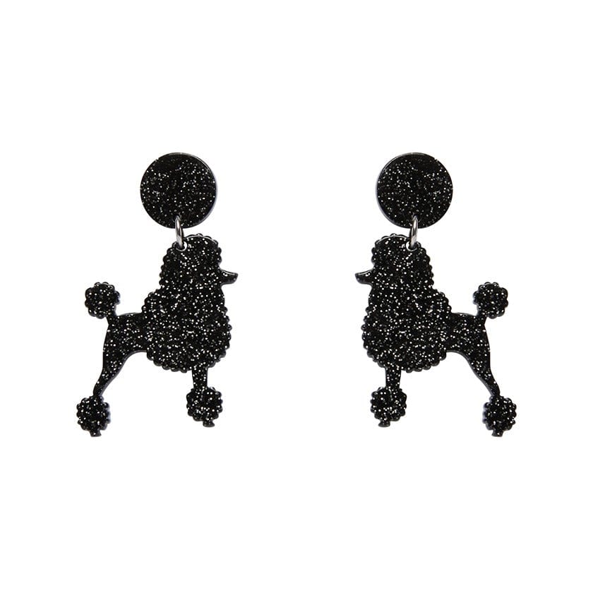 Poodle Glitter Post Drop Earrings - Black  -  Erstwilder Essentials  -  Quirky Resin and Enamel Accessories