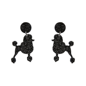 Poodle Glitter Post Drop Earrings - Black  -  Erstwilder Essentials  -  Quirky Resin and Enamel Accessories