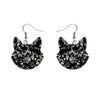 Solid Cat Head Chunky Glitter Resin Drop Earrings - Silver  -  Erstwilder Essentials  -  Quirky Resin and Enamel Accessories