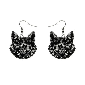 Solid Cat Head Chunky Glitter Resin Drop Earrings - Silver  -  Erstwilder Essentials  -  Quirky Resin and Enamel Accessories