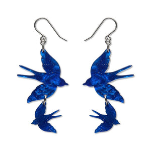 Double Swallow Drop Earrings - Blue  -  Erstwilder Essentials  -  Quirky Resin and Enamel Accessories