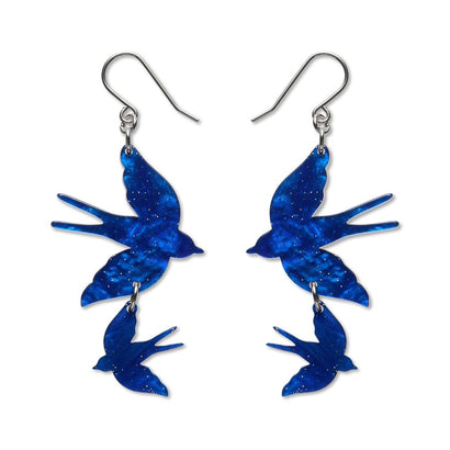 Double Swallow Drop Earrings - Blue  -  Erstwilder Essentials  -  Quirky Resin and Enamel Accessories