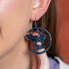 Moon & Bats Drop Earrings - Black