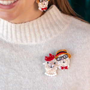 The Enamoured Alpacas Brooch  -  Erstwilder  -  Quirky Resin and Enamel Accessories