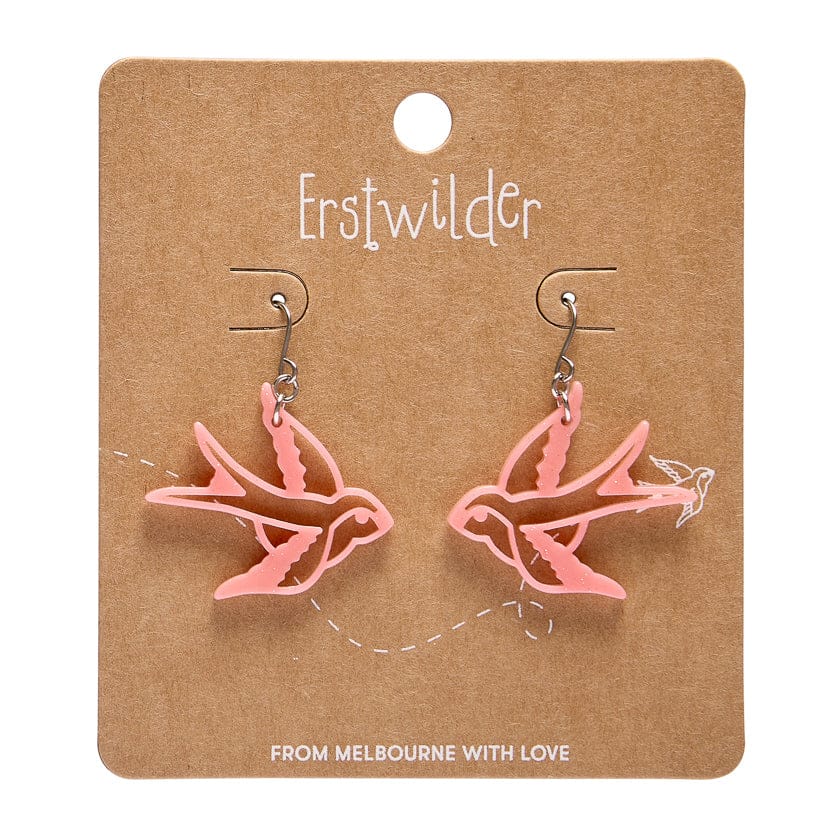 Swallow Drop Earrings - Pink  -  Erstwilder Essentials  -  Quirky Resin and Enamel Accessories