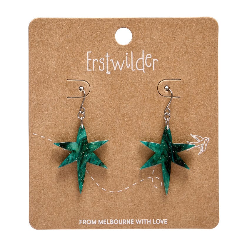 North Star Drop Earrings - Green  -  Erstwilder Essentials  -  Quirky Resin and Enamel Accessories