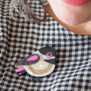 The Chirpy Black-Capped Chickadee Brooch  -  Erstwilder  -  Quirky Resin and Enamel Accessories