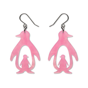 Double Penguin Drop Earrings - Pink  -  Erstwilder Essentials  -  Quirky Resin and Enamel Accessories