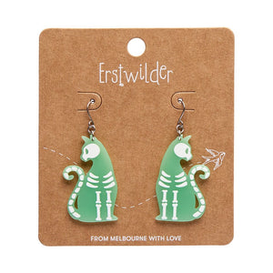 Bone Kitty Drop Earrings - Glow in the Dark  -  Erstwilder Essentials  -  Quirky Resin and Enamel Accessories