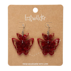 Double Butterfly Drop Earrings - Red  -  Erstwilder Essentials  -  Quirky Resin and Enamel Accessories