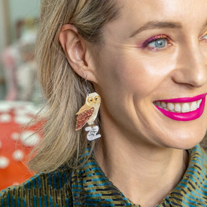 Barny Owl Drop Earrings  -  Erstwilder  -  Quirky Resin and Enamel Accessories