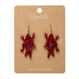 Double Frog Drop Earrings - Red  -  Erstwilder Essentials  -  Quirky Resin and Enamel Accessories