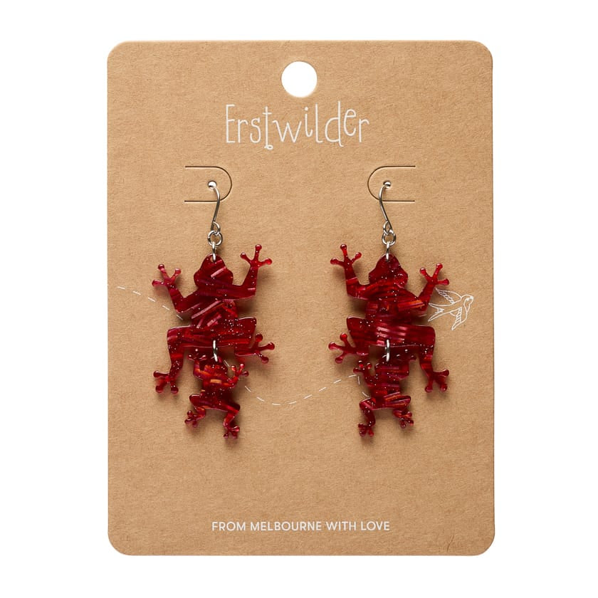 Double Frog Drop Earrings - Red  -  Erstwilder Essentials  -  Quirky Resin and Enamel Accessories