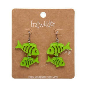 Fish Friends Drop Earrings - Green  -  Erstwilder Essentials  -  Quirky Resin and Enamel Accessories