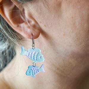 Fish Friends Drop Earrings - Iridescent  -  Erstwilder Essentials  -  Quirky Resin and Enamel Accessories