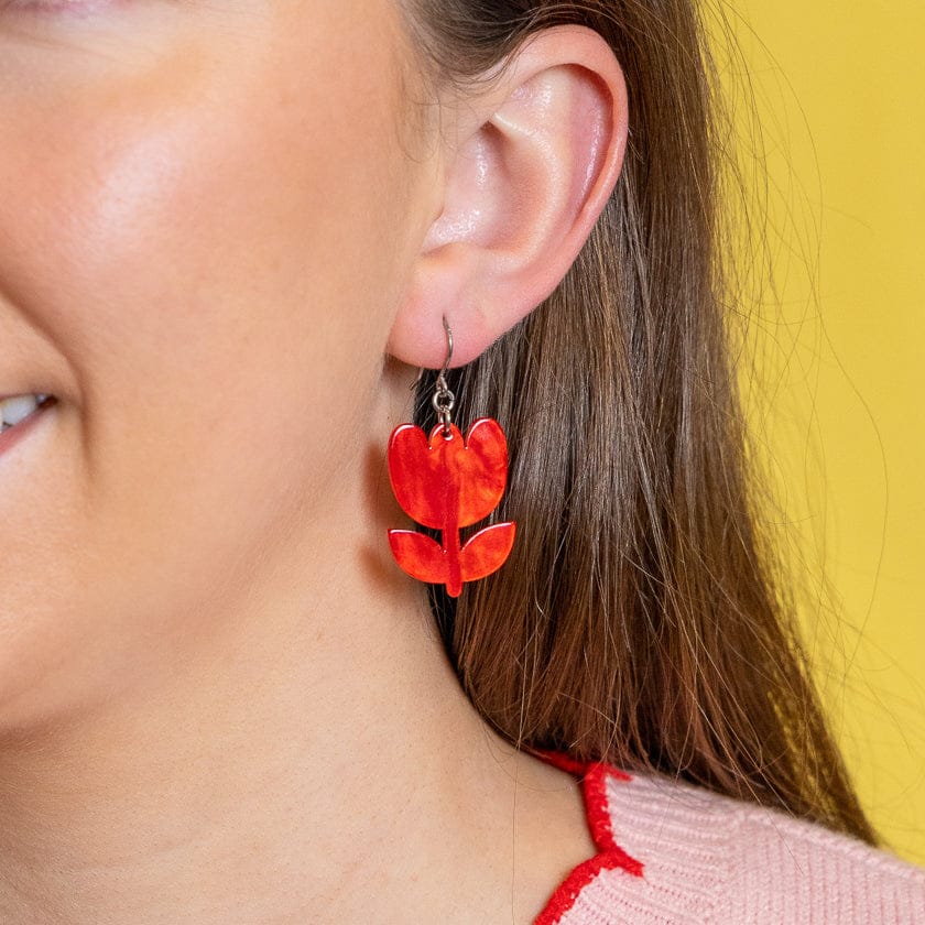 Tulip Drop Earrings - Red  -  Erstwilder Essentials  -  Quirky Resin and Enamel Accessories