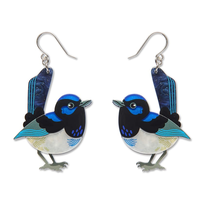 Superb Fairy Wren Drop Earrings  -  Erstwilder  -  Quirky Resin and Enamel Accessories