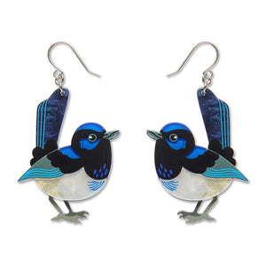 Superb Fairy Wren Drop Earrings  -  Erstwilder  -  Quirky Resin and Enamel Accessories