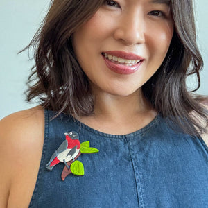 Mabel the Mistletoebird Brooch  -  Erstwilder  -  Quirky Resin and Enamel Accessories
