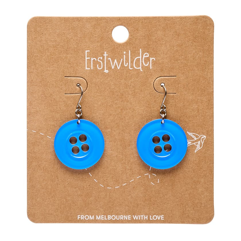 Button Drop Earrings - Blue  -  Erstwilder Essentials  -  Quirky Resin and Enamel Accessories