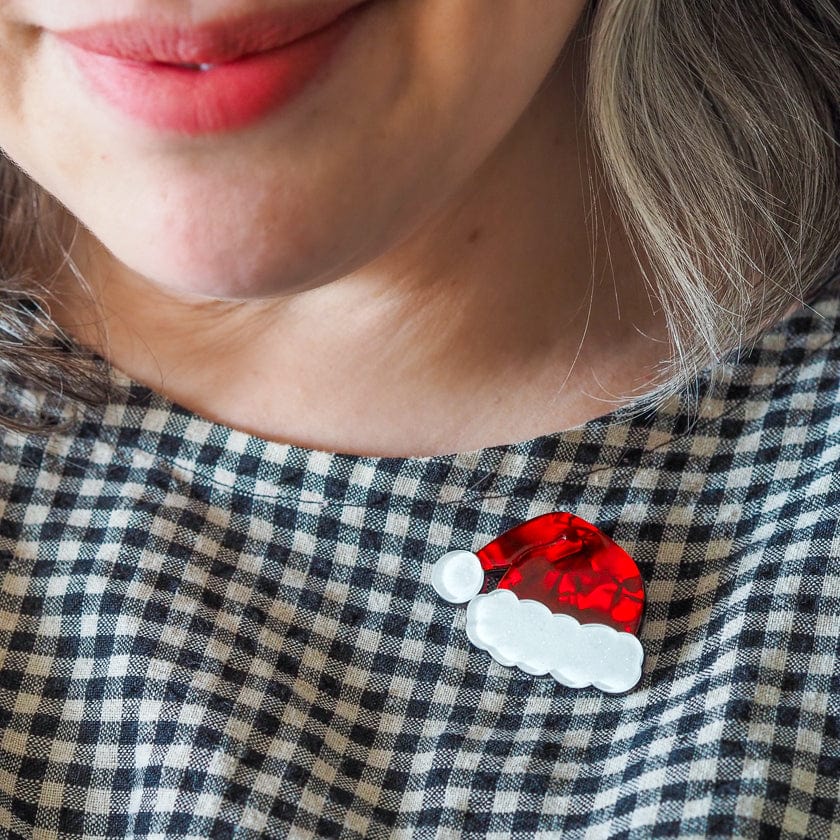Santa's New Hat Simplified Mini Brooch  -  Erstwilder Simplified  -  Quirky Resin and Enamel Accessories