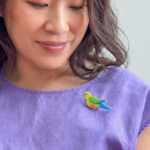 Orange-Bellied Parrot Simplified Mini Brooch  -  Erstwilder Simplified  -  Quirky Resin and Enamel Accessories
