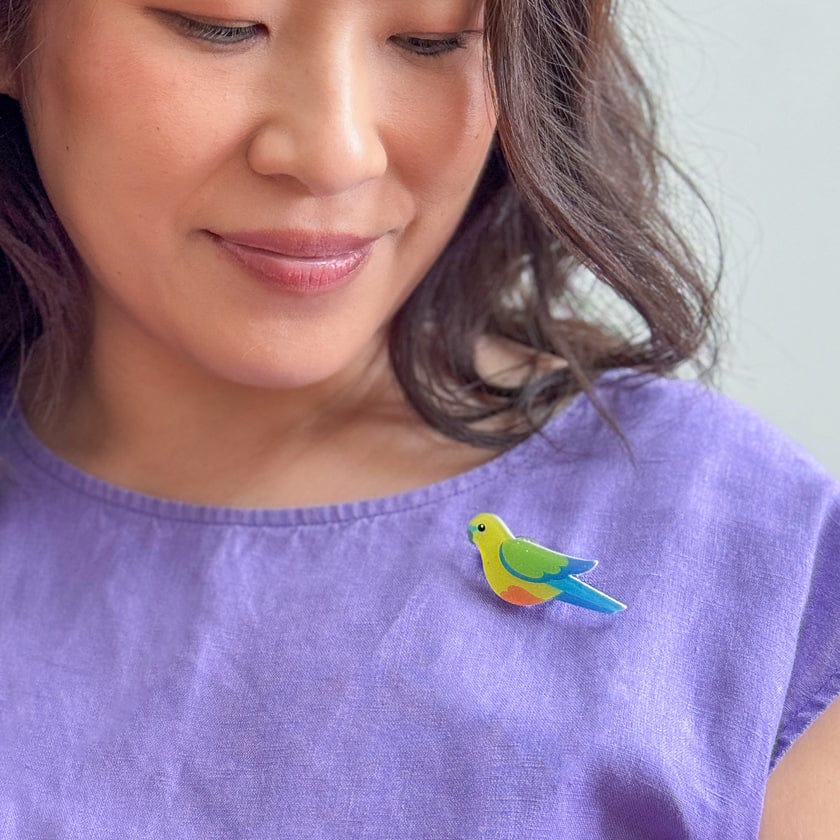 Orange-Bellied Parrot Simplified Mini Brooch  -  Erstwilder Simplified  -  Quirky Resin and Enamel Accessories