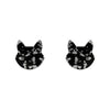 Cat Head Chunky Glitter Resin Stud Earrings - Silver  -  Erstwilder Essentials  -  Quirky Resin and Enamel Accessories
