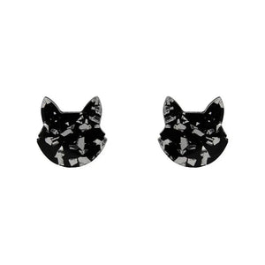 Cat Head Chunky Glitter Resin Stud Earrings - Silver  -  Erstwilder Essentials  -  Quirky Resin and Enamel Accessories