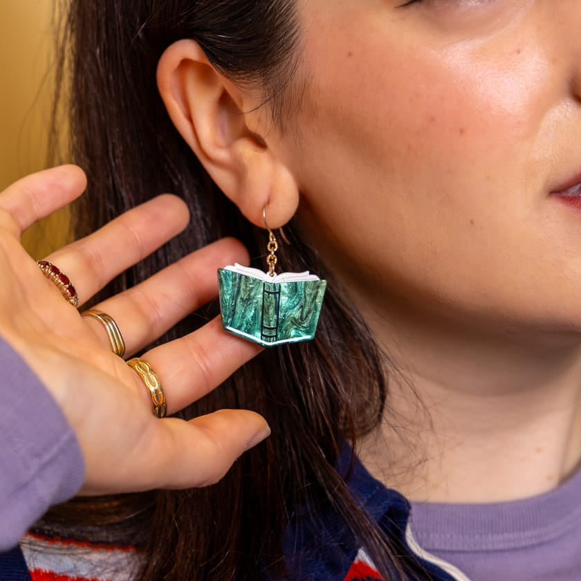 Story Book Drop Earrings - Moss Green  -  Erstwilder Essentials  -  Quirky Resin and Enamel Accessories