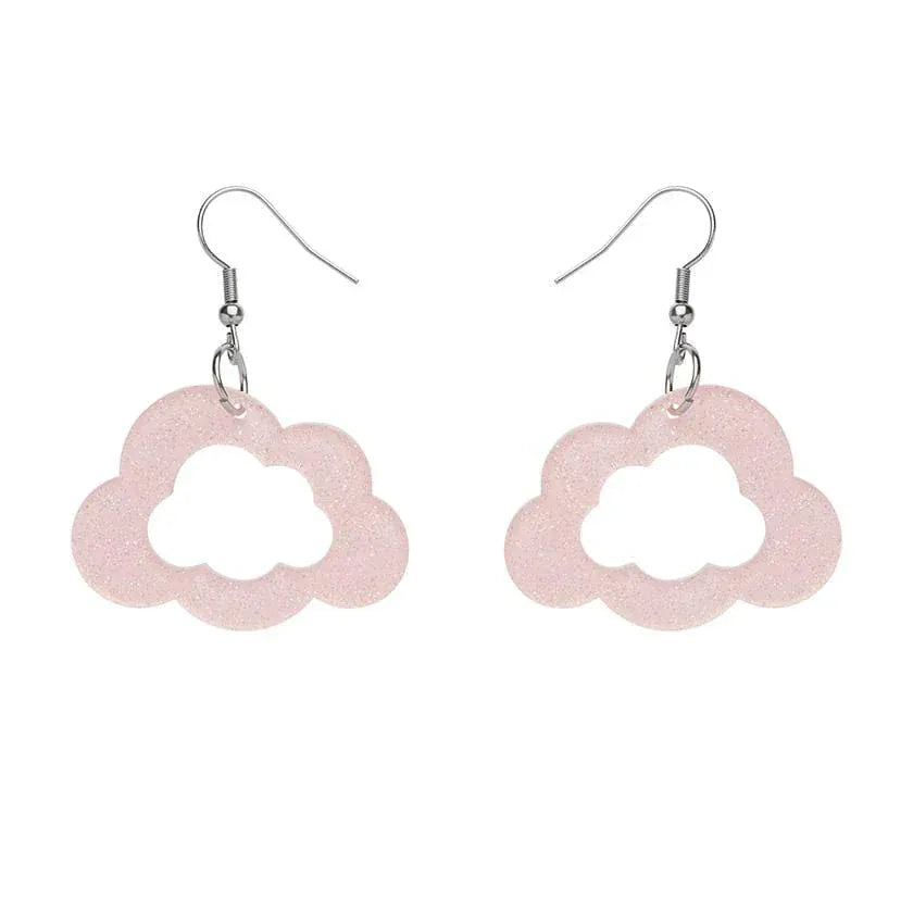 Cloud Glitter Resin Drop Earrings - Pink  -  Erstwilder Essentials  -  Quirky Resin and Enamel Accessories