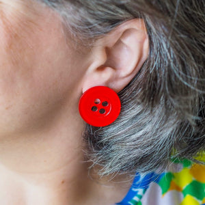 Button Stud Earrings - Red  -  Erstwilder Essentials  -  Quirky Resin and Enamel Accessories