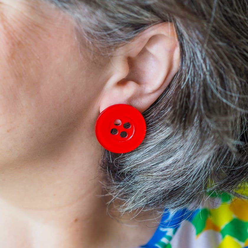 Button Stud Earrings - Red  -  Erstwilder Essentials  -  Quirky Resin and Enamel Accessories
