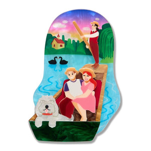 Love on Lake Punting Brooch  -  Erstwilder  -  Quirky Resin and Enamel Accessories