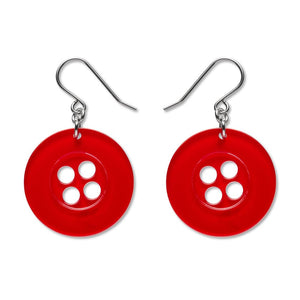 Button Drop Earrings - Red  -  Erstwilder Essentials  -  Quirky Resin and Enamel Accessories