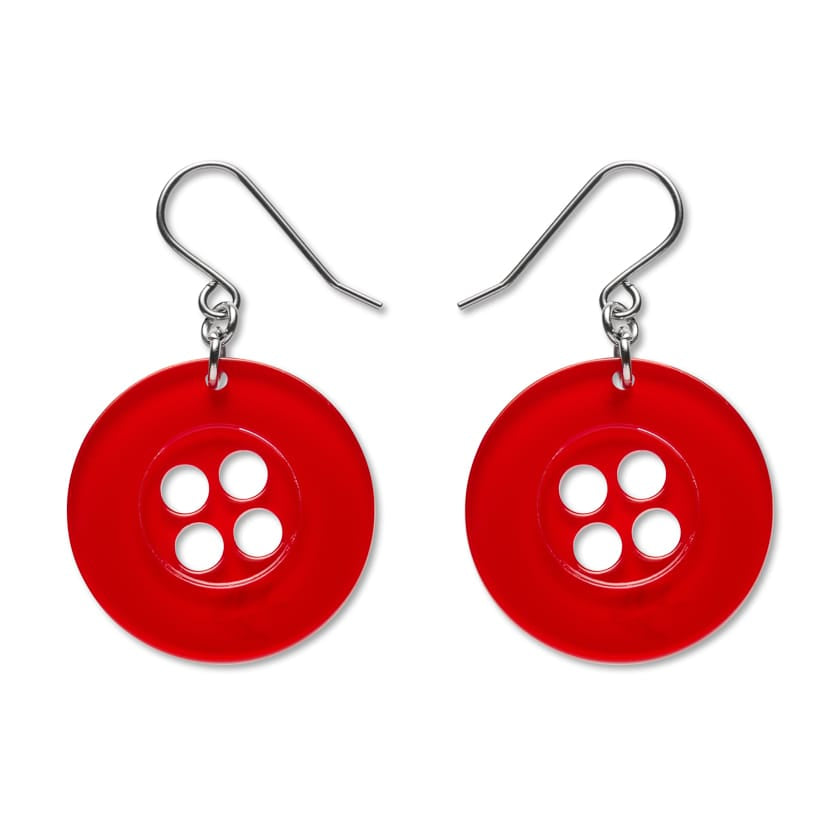 Button Drop Earrings - Red  -  Erstwilder Essentials  -  Quirky Resin and Enamel Accessories