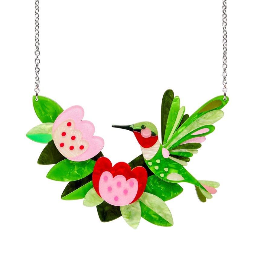 The Riveting Ruby-Throated Hummingbird Necklace  -  Erstwilder  -  Quirky Resin and Enamel Accessories