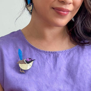 Purple-Crowned Fairy Wren Brooch  -  Erstwilder  -  Quirky Resin and Enamel Accessories