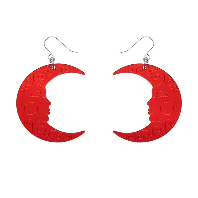 Moon Mirror Drop Earrings - Red  -  Erstwilder Essentials  -  Quirky Resin and Enamel Accessories