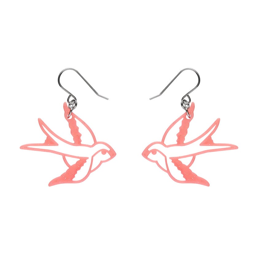 Swallow Drop Earrings - Pink  -  Erstwilder Essentials  -  Quirky Resin and Enamel Accessories
