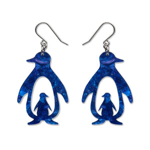 Double Penguin Drop Earrings - Blue  -  Erstwilder Essentials  -  Quirky Resin and Enamel Accessories