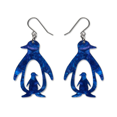 Double Penguin Drop Earrings - Blue  -  Erstwilder Essentials  -  Quirky Resin and Enamel Accessories