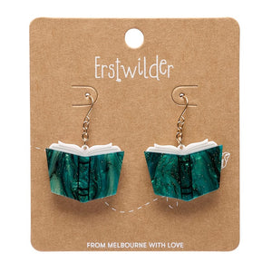 Story Book Drop Earrings - Moss Green  -  Erstwilder Essentials  -  Quirky Resin and Enamel Accessories
