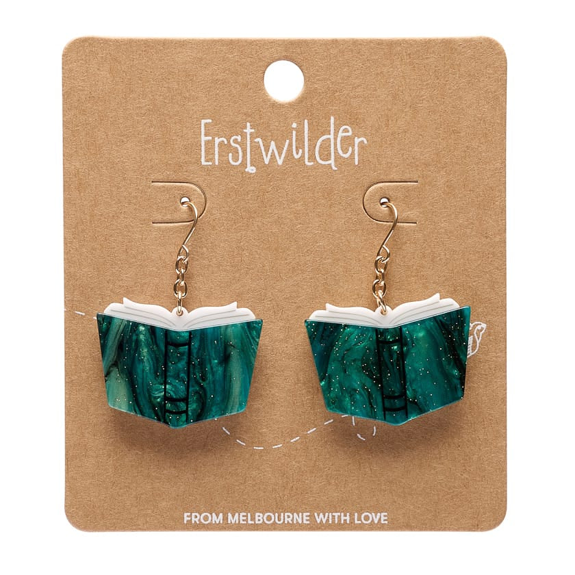 Story Book Drop Earrings - Moss Green  -  Erstwilder Essentials  -  Quirky Resin and Enamel Accessories