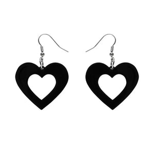 Heart Solid Resin Drop Earrings - Black  -  Erstwilder Essentials  -  Quirky Resin and Enamel Accessories